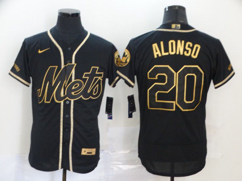 Men New York Mets #20 Alonso Black Nike Elite MLB Jerseys